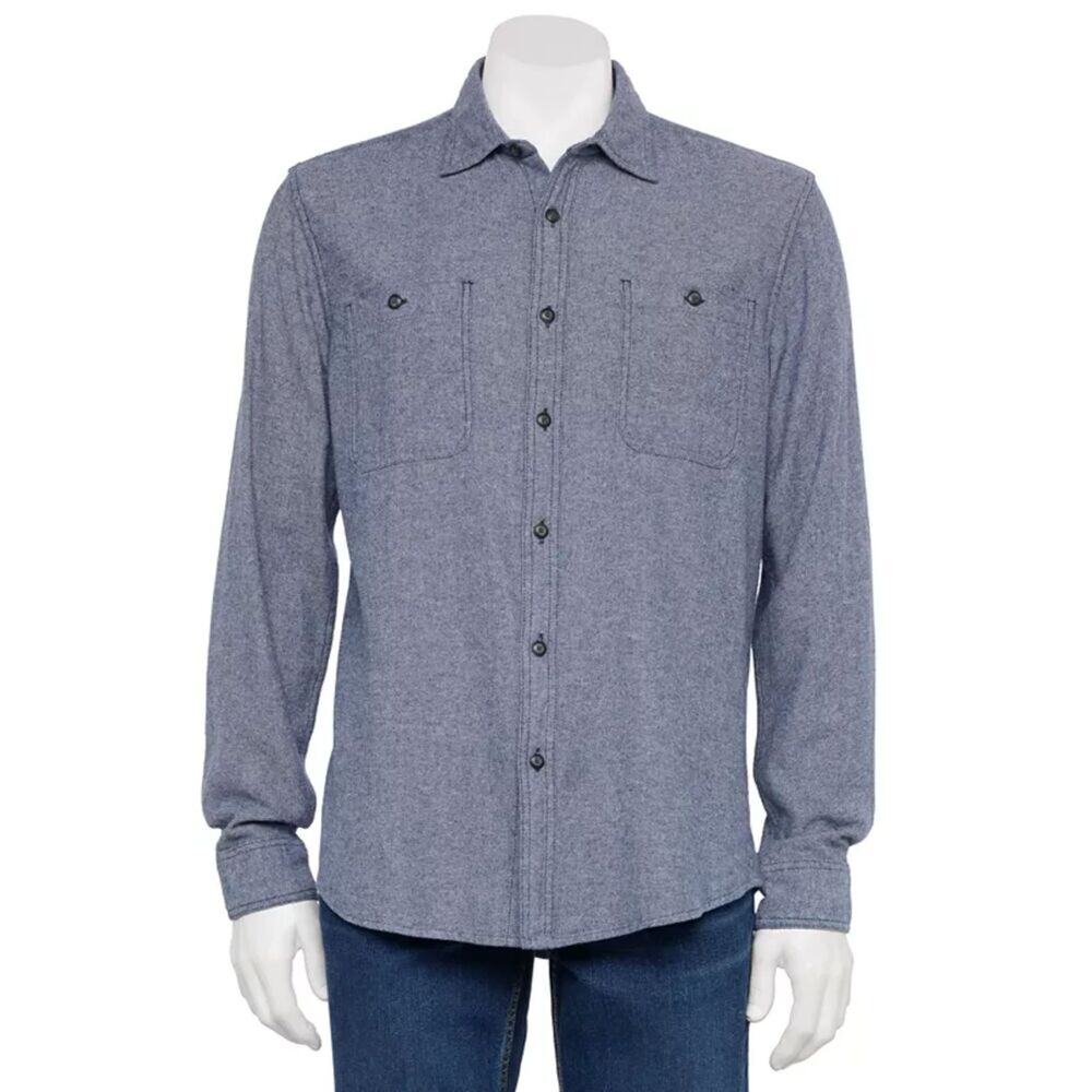 Sonoma Large Grey Cotton Button Down Classic Rugged Everyday Casual Menswear